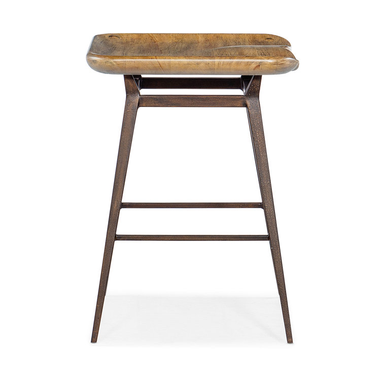 Vintage Natural Wood and Metal Counter Stool