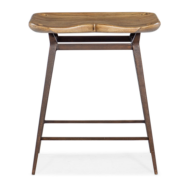 Vintage Natural Wood and Metal Counter Stool