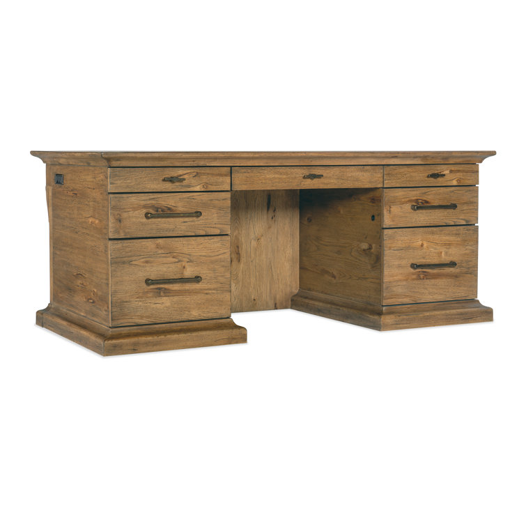 Vintage Natural Wood Executive Desk with Filing Cabinet