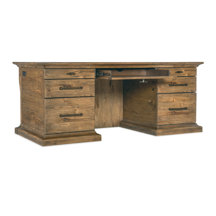 Vintage Natural Wood Executive Desk with Filing Cabinet