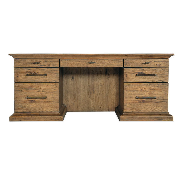 Vintage Natural Wood Executive Desk with Filing Cabinet