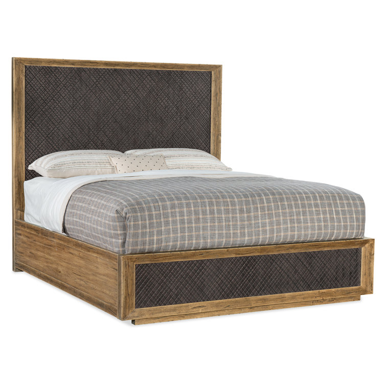 Big Sky King Bed with Charcoal Furrowed Bark Headboard and Pecky Hickory Veneers