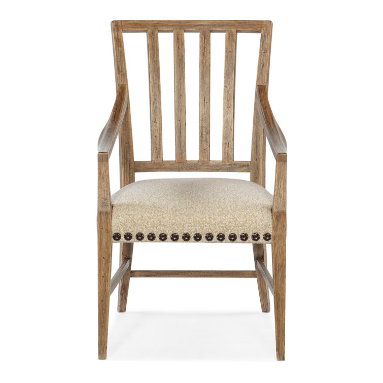 Vintage Natural Wood and Fabric Upholstered Arm Chair