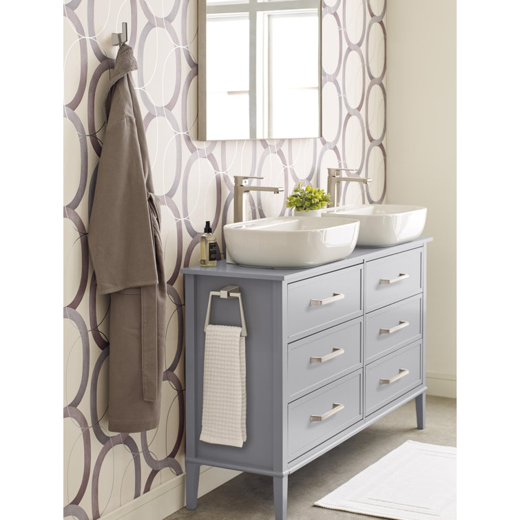 Brushed Nickel 6-13/16 Inch Geometric Wall Mounted Towel Ring