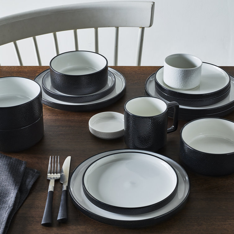 Black and White Porcelain 12-Piece Dinnerware Set, Service for 4
