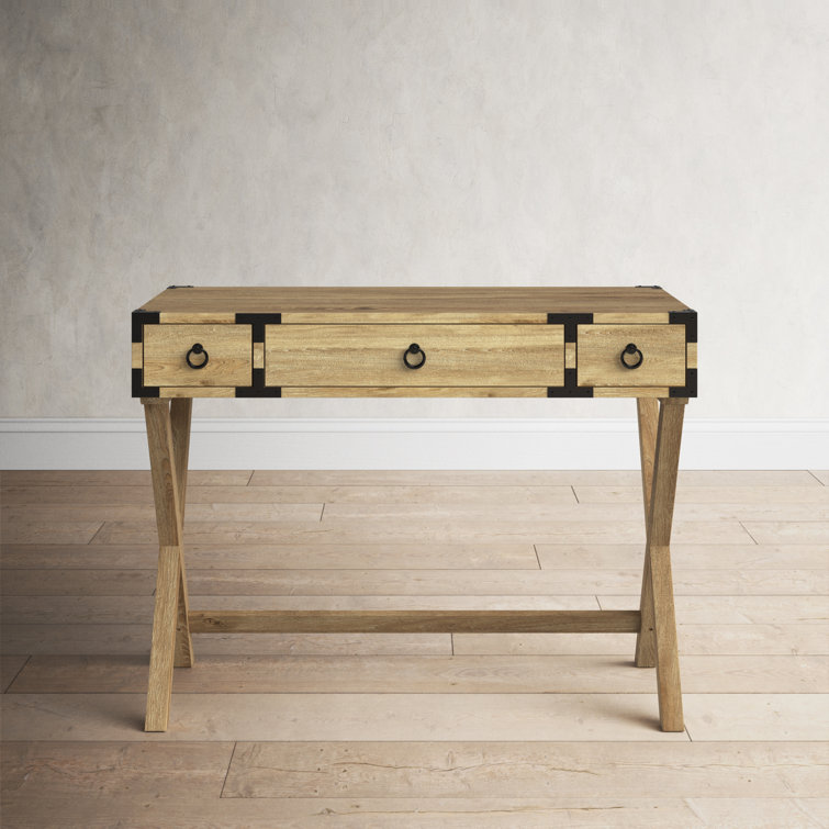 Butler Loft Glossy White Campaign Writing Desk with Dark Bronze Accents