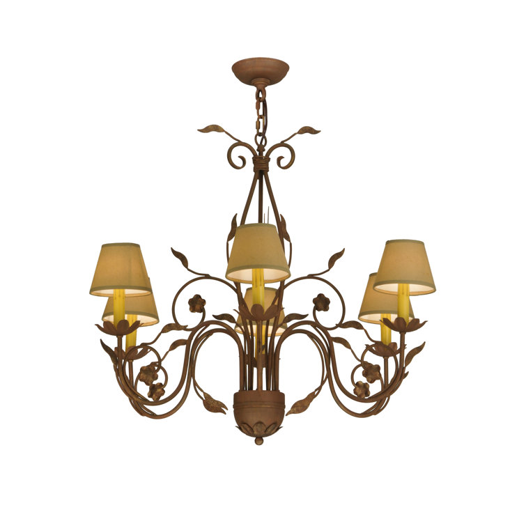 Bordeaux Beige and Rust 6-Light Chandelier with Faux Candlelights