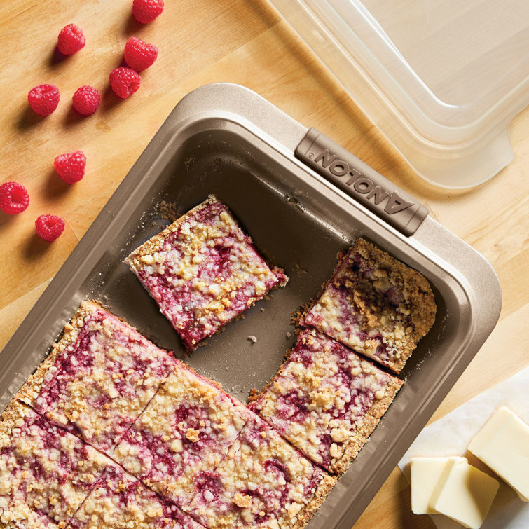 Gray Nonstick Rectangular Cake Pan with Silicone Grips and Lid
