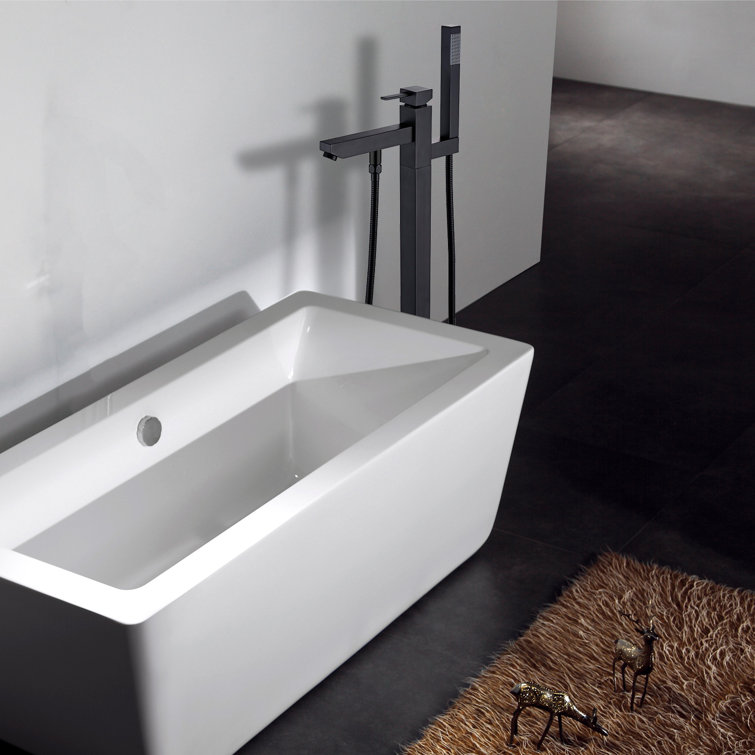 Matte Black Stainless Steel Freestanding Tub Filler with Hand Shower