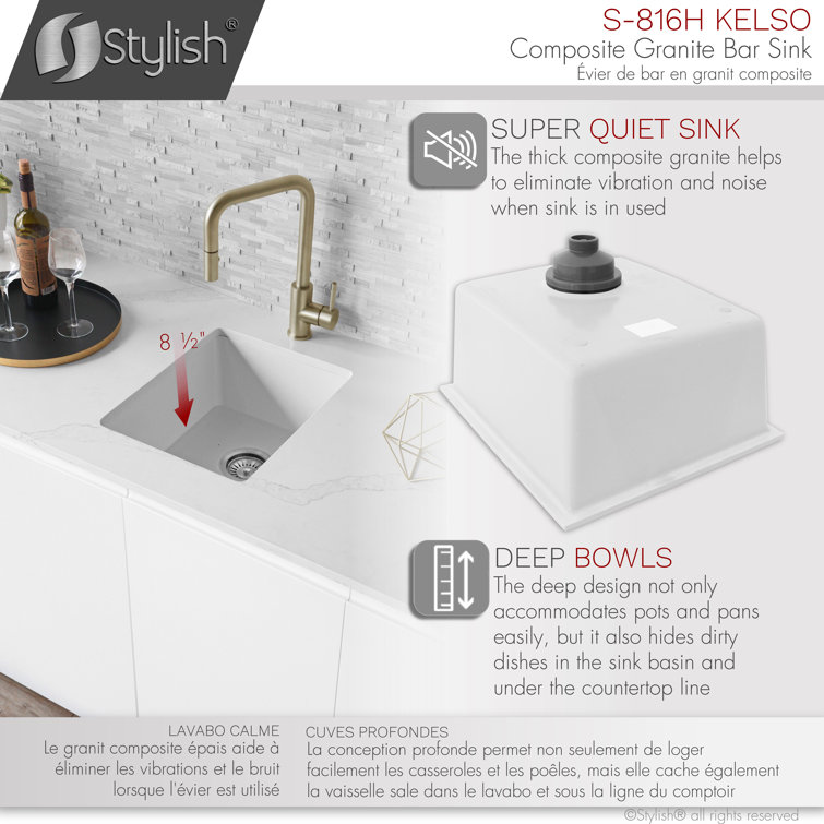 White Composite Granite Single Bowl Drop-in Kitchen Sink
