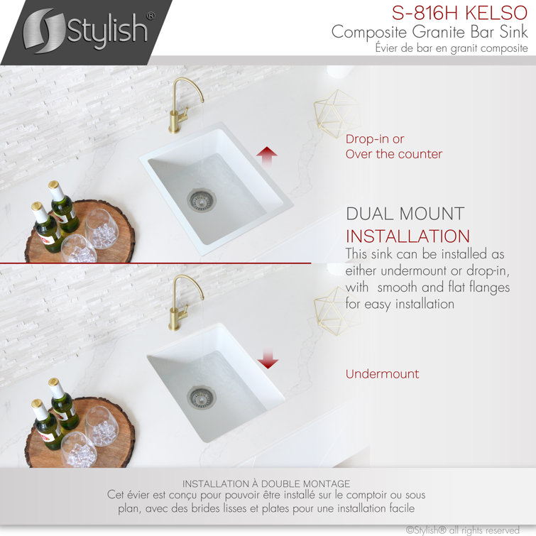 White Composite Granite Single Bowl Drop-in Kitchen Sink