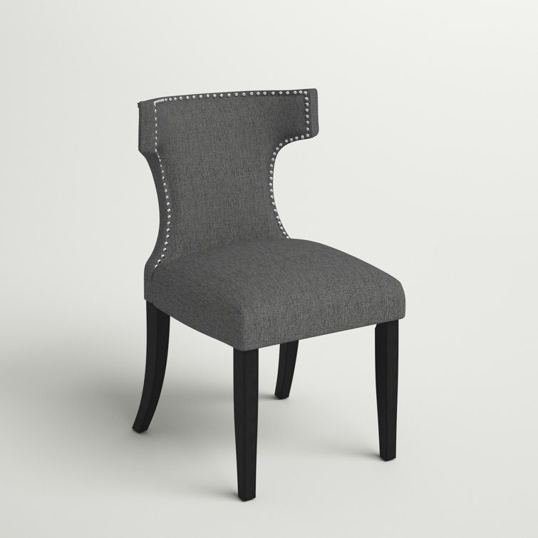 Elegant Gray Fabric Upholstered Side Chair with Wood Legs
