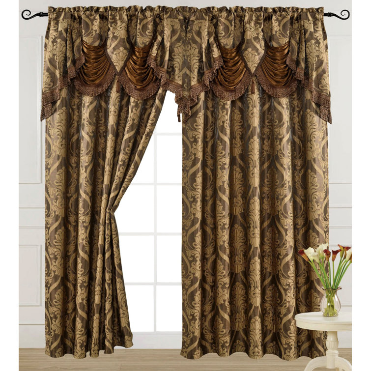 Light Brown Jacquard Room Darkening Curtain Panel with Valance