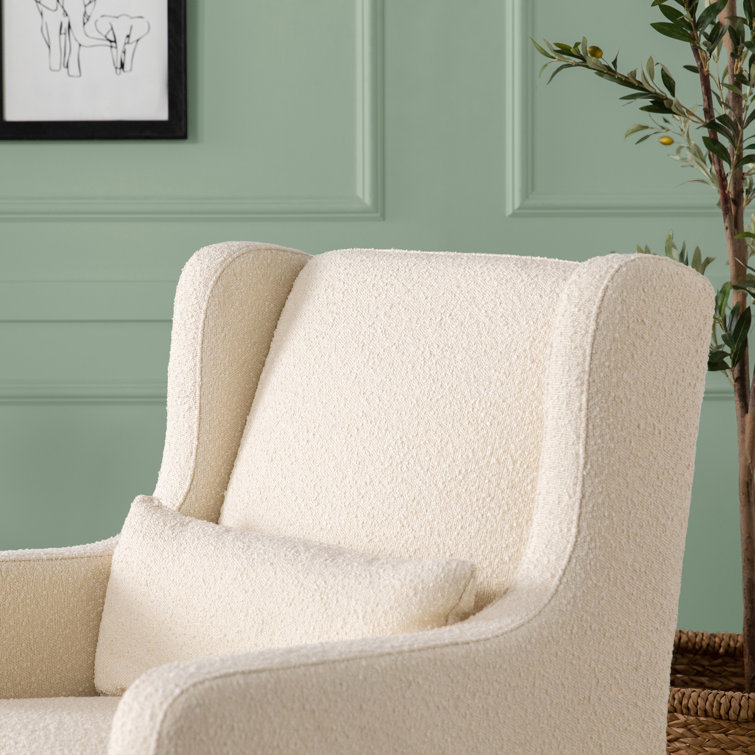 Ivory Boucle Gentle Swivel Glider with Storage Ottoman