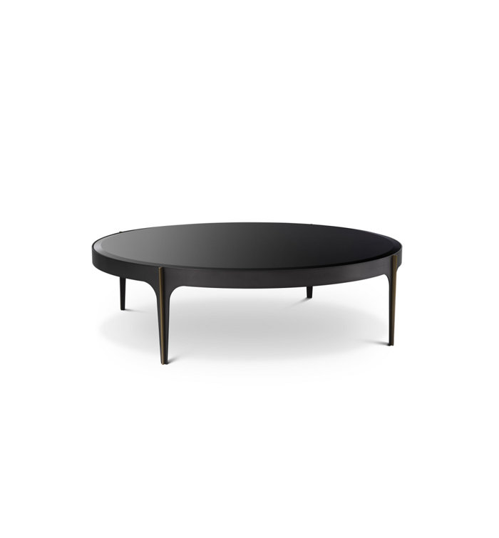 Artemisa Round Black Marble Coffee Table with Brass Accents