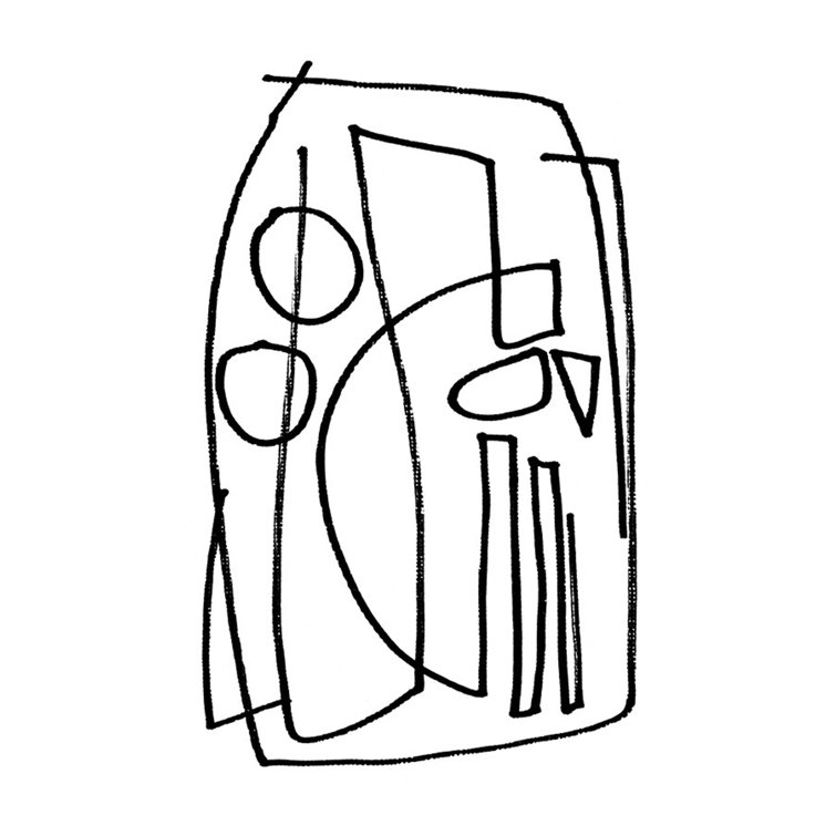 Black and White Abstract Canvas Drawing with Solid Wood Frame