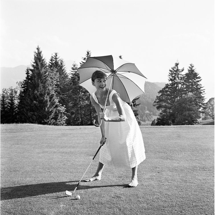 Black Framed Solid Wood Golfing Hepburn Photographic Print