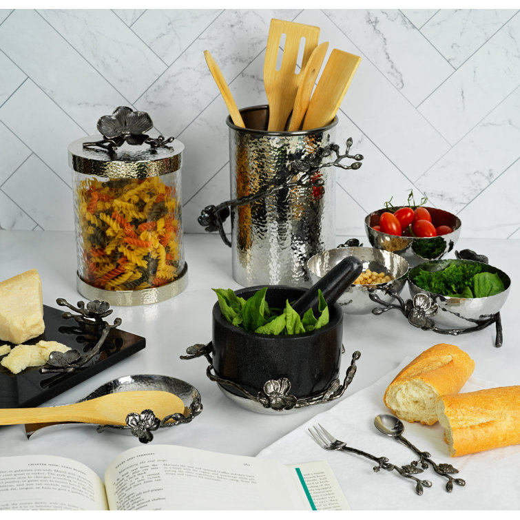 Silver Stainless Steel Orchid Spoon Rest with Metal Accents