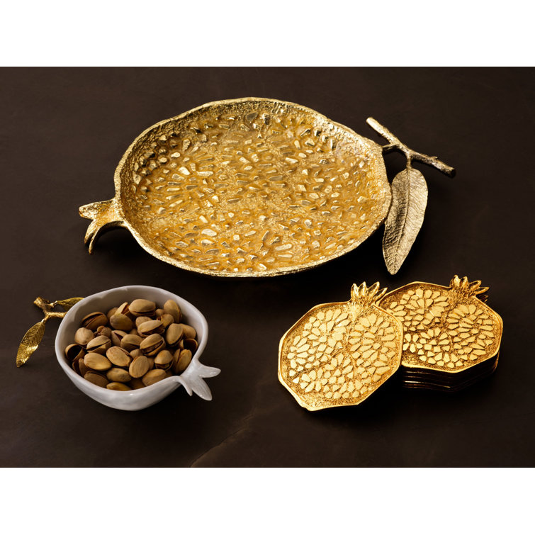 Gold Embossed Metal Drink Coaster Set of Six