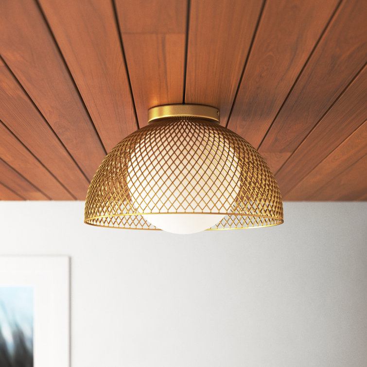 Gold and Opal Matte White Glass Dome Flush Mount Light