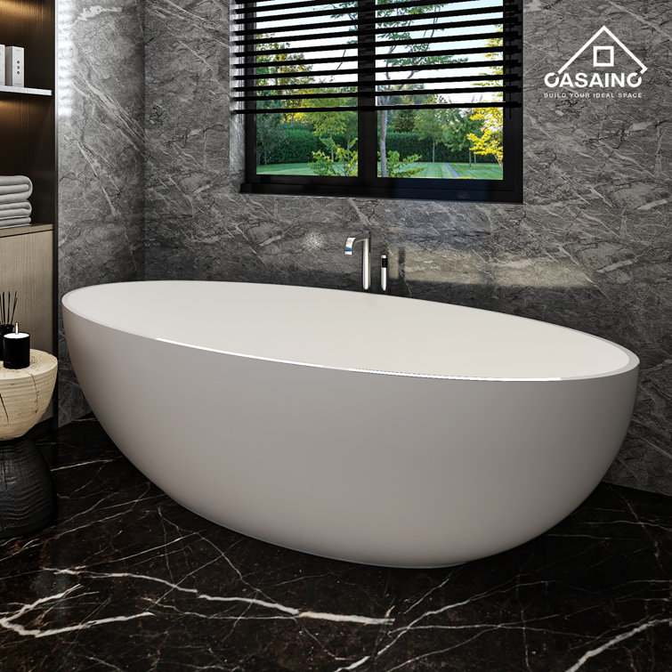 White Oval Freestanding Resin Soaking Bathtub