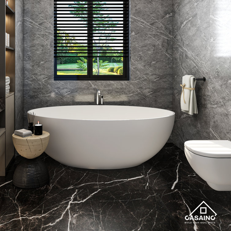 White Oval Freestanding Resin Soaking Bathtub