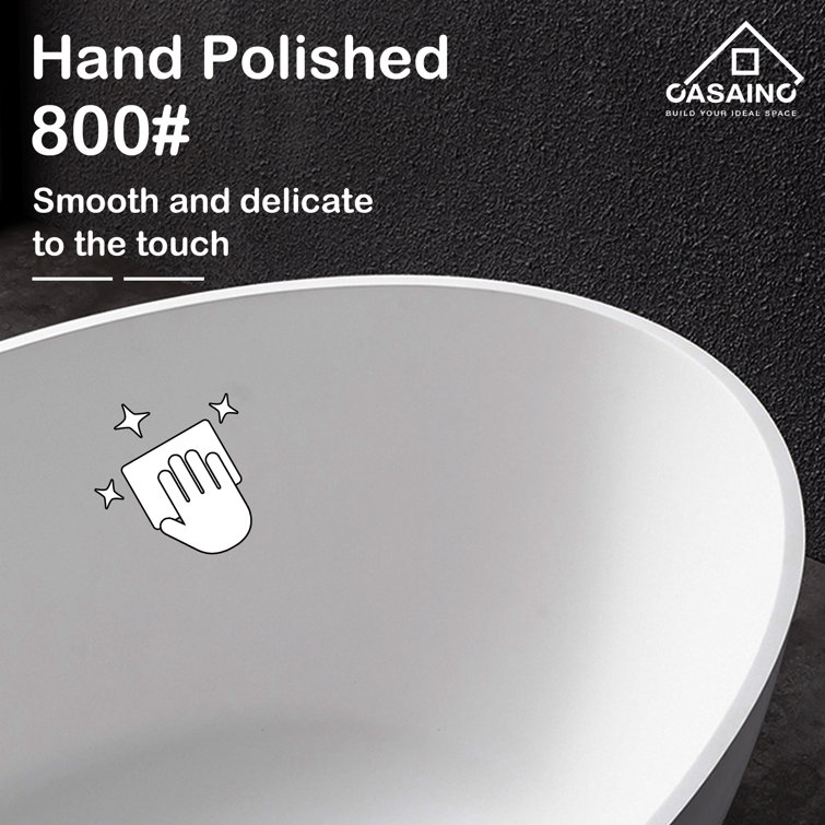 White Oval Freestanding Resin Soaking Bathtub
