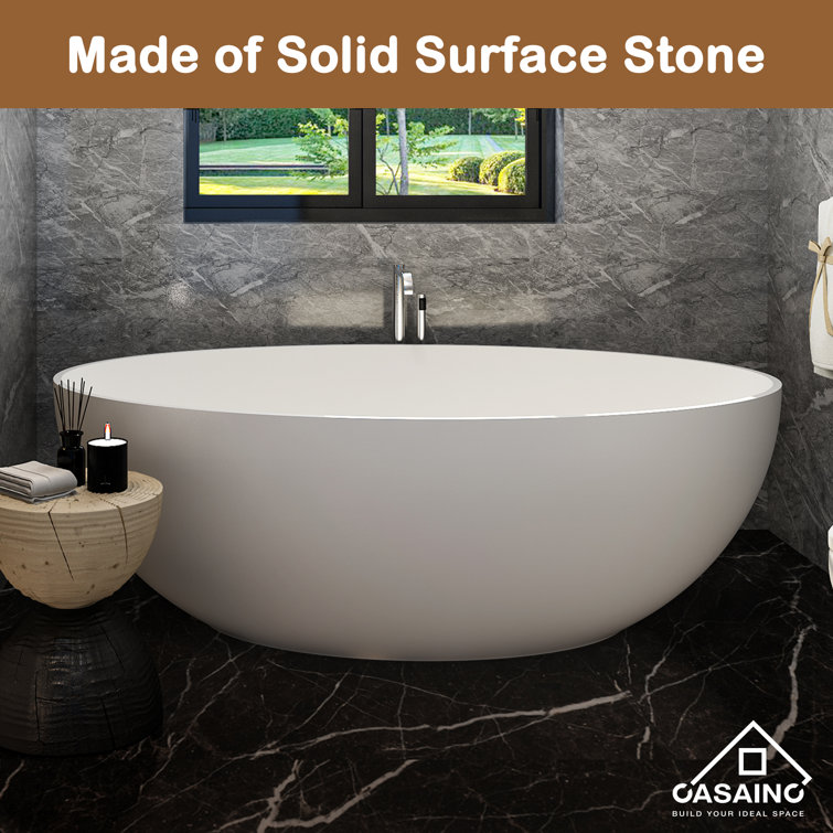 White Oval Freestanding Resin Soaking Bathtub