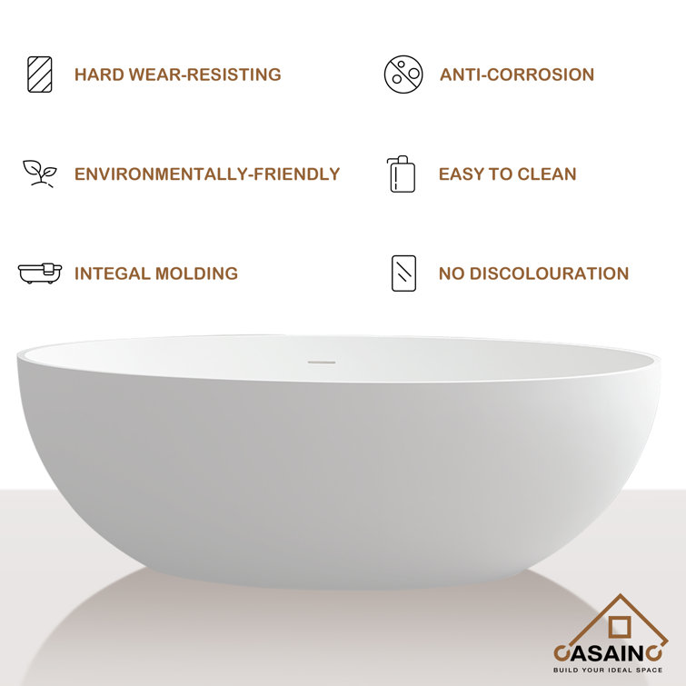 White Oval Freestanding Resin Soaking Bathtub