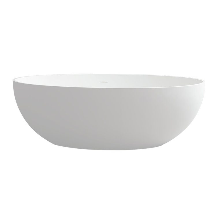 White Oval Freestanding Resin Soaking Bathtub