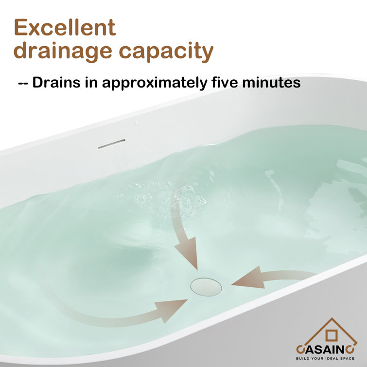 White Oval Freestanding Resin Soaking Bathtub