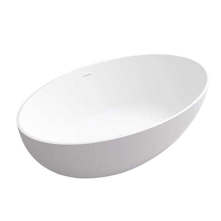 White Oval Freestanding Resin Soaking Bathtub
