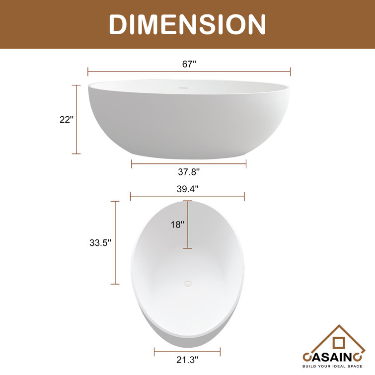 White Oval Freestanding Resin Soaking Bathtub