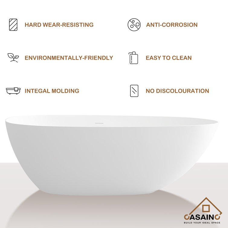 67'' White Stone Resin Freestanding Soaking Bathtub