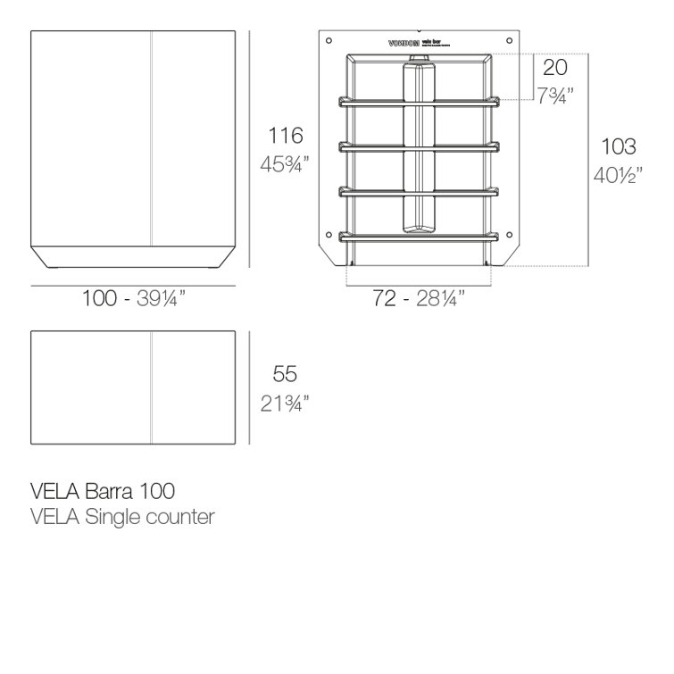 Vela Black Polyethylene Resin Outdoor Bar Counter