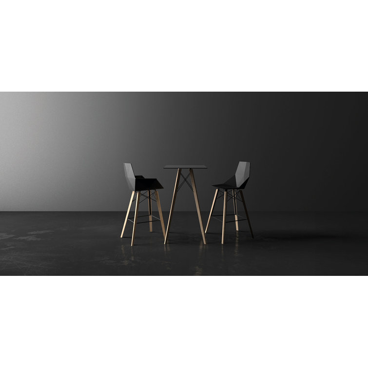 Matte Black and Natural Beech Wood Bar Stool Set