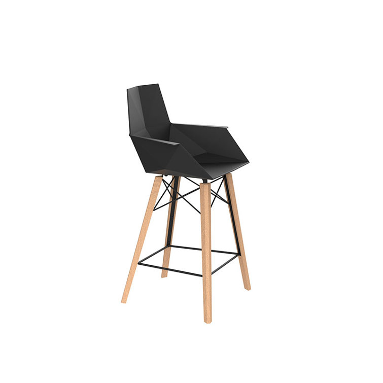 Modern Black and Oak Counter Stool with Arms, Set of 4