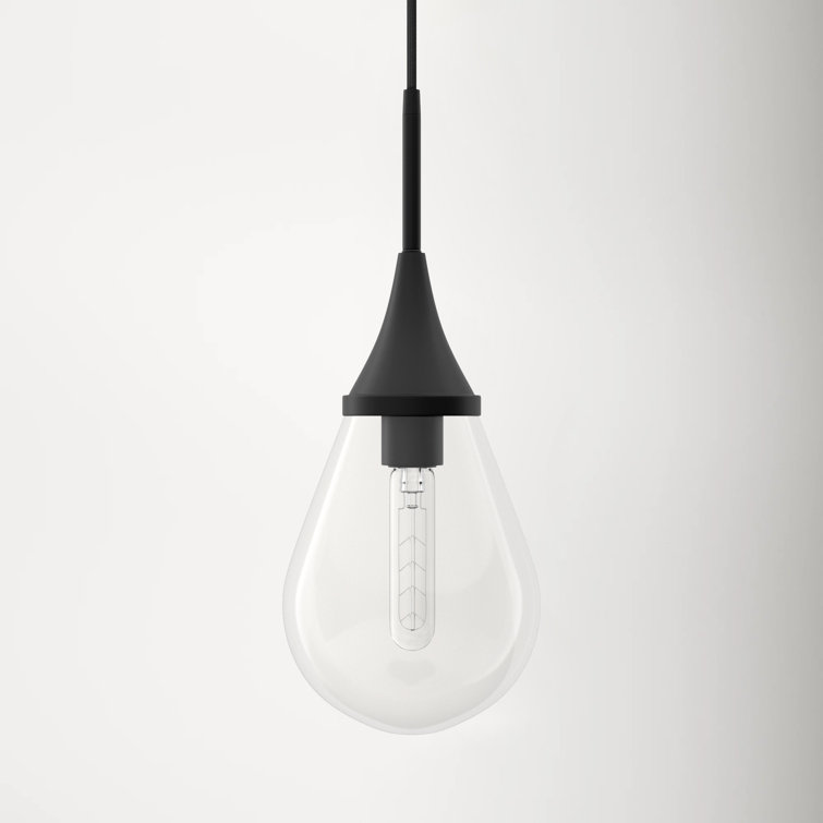 Blackened Bronze Teardrop Pendant Light with Clear Glass Shade