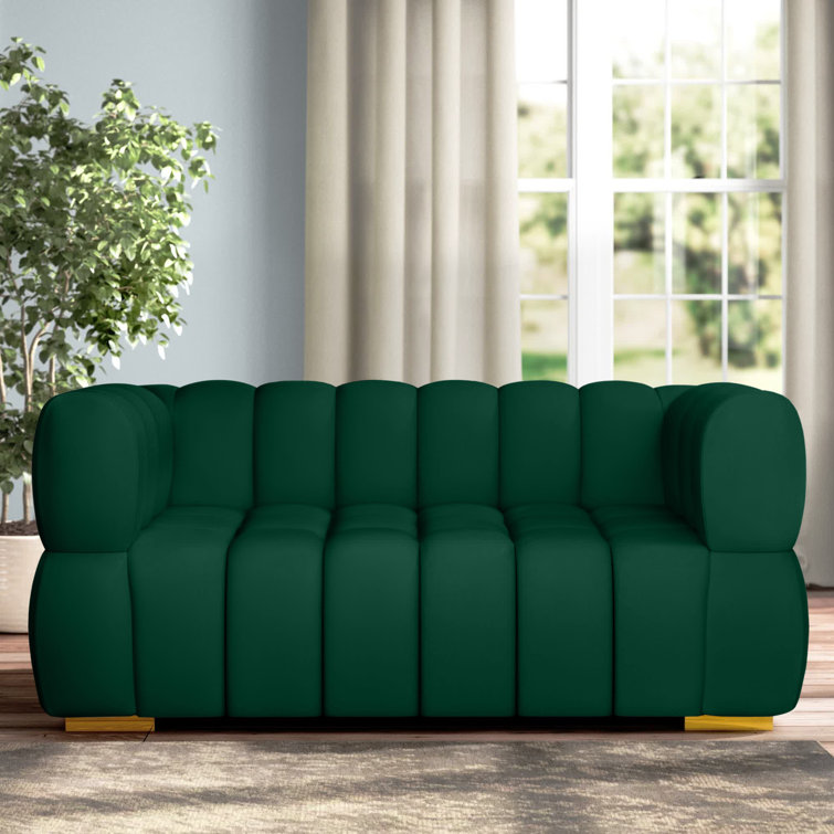 Elegant Gwen 68'' Tufted Green Velvet Loveseat with Solid Wood Legs