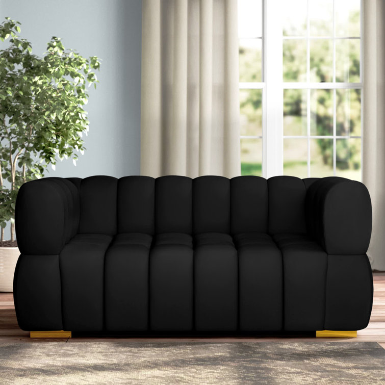 Elegant Gwen 68'' Black Velvet and Solid Wood Loveseat