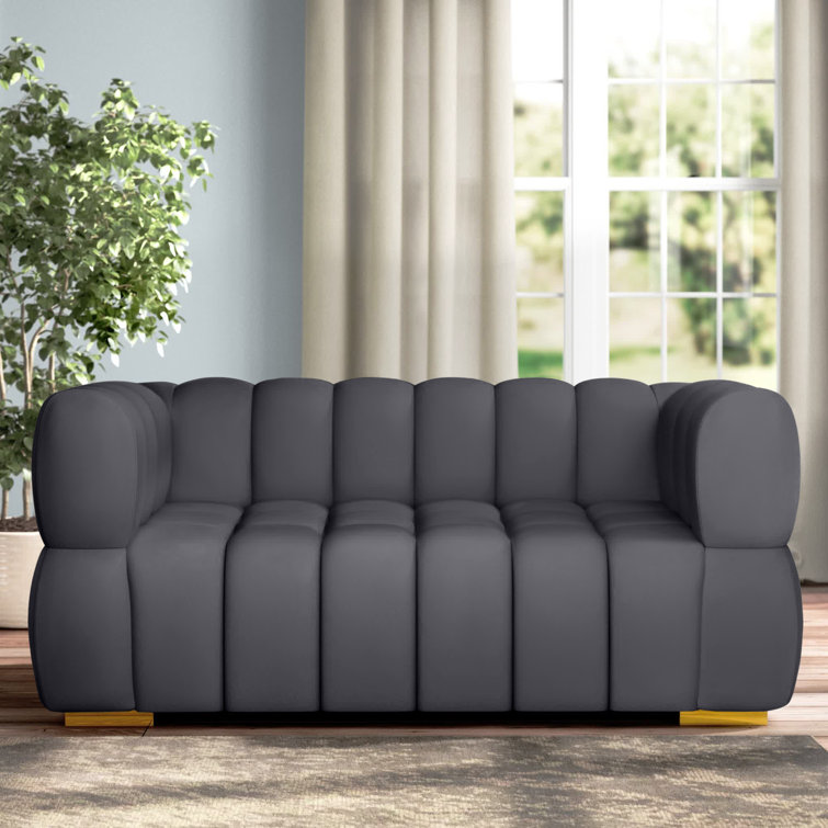 Gwen 68'' Grey Velvet Tufted Loveseat with Wood Frame