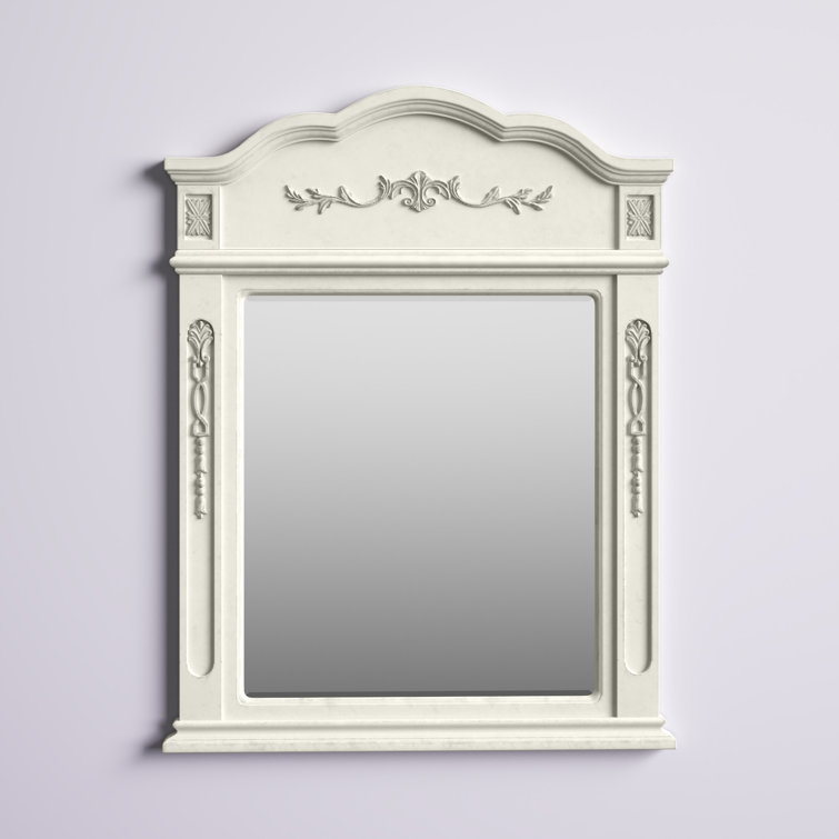 Antique White Rectangular Wood Bathroom Vanity Mirror