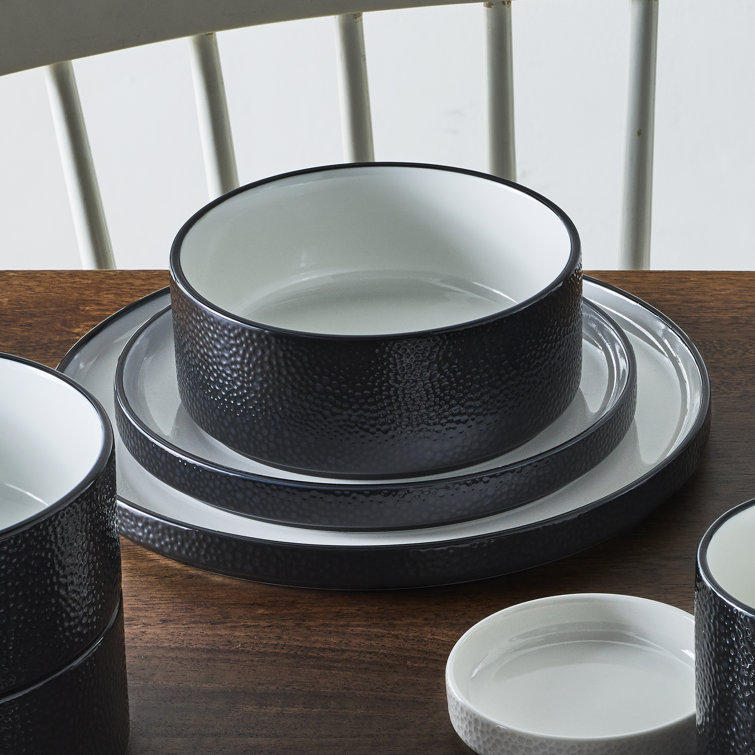 Black and White Porcelain 12-Piece Dinnerware Set, Service for 4