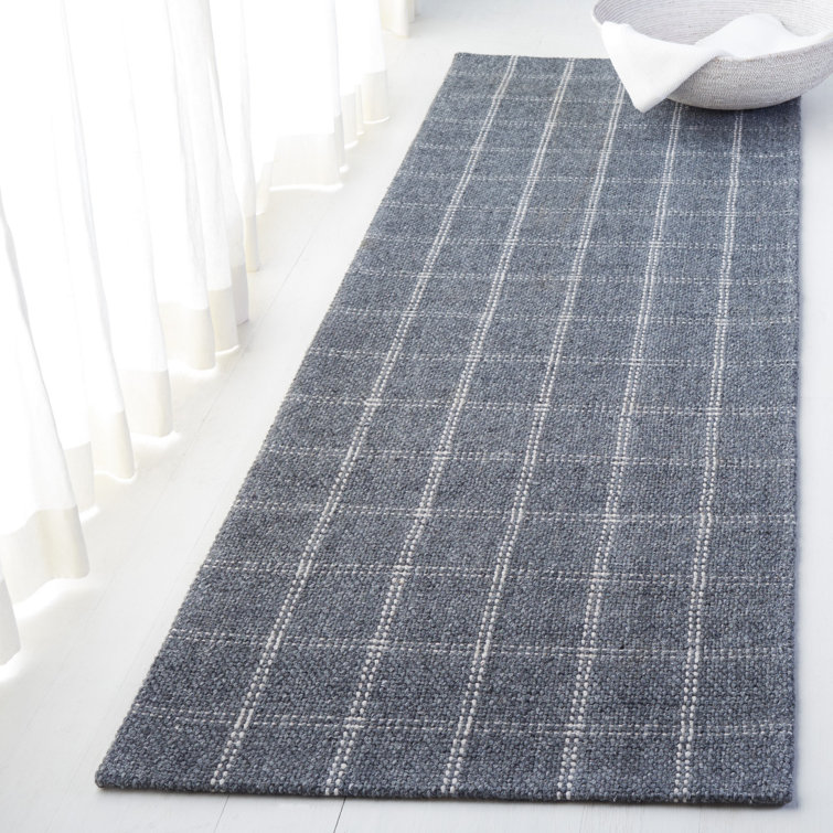 Charcoal Check Flat Woven Wool and Viscose Runner Rug