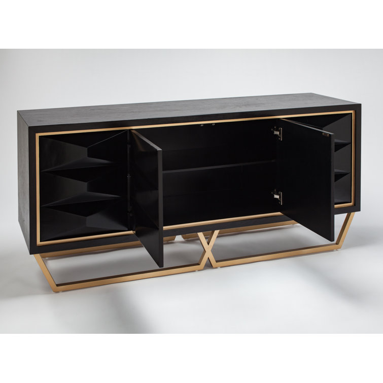 Black Wood Veneer Accent Cabinet with Gold Metal Legs