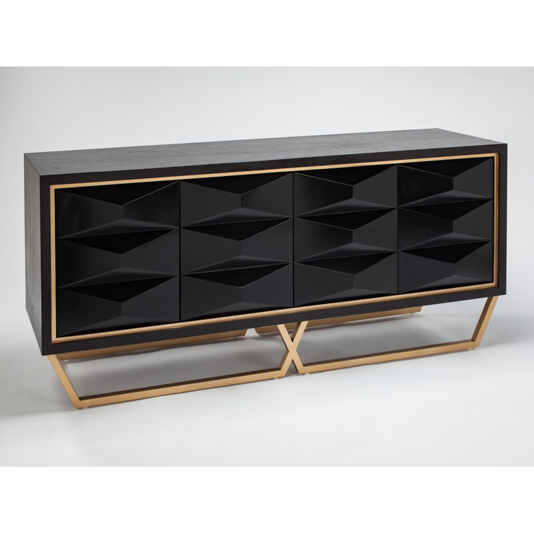 Black Wood Veneer Accent Cabinet with Gold Metal Legs