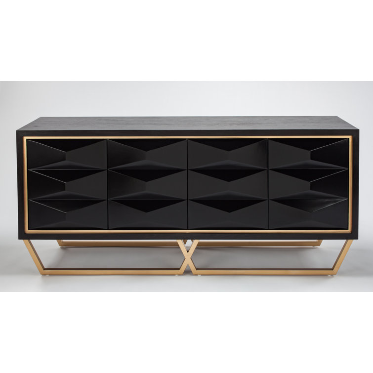 Black Wood Veneer Accent Cabinet with Gold Metal Legs