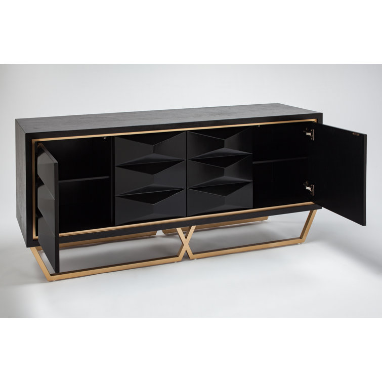 Black Wood Veneer Accent Cabinet with Gold Metal Legs