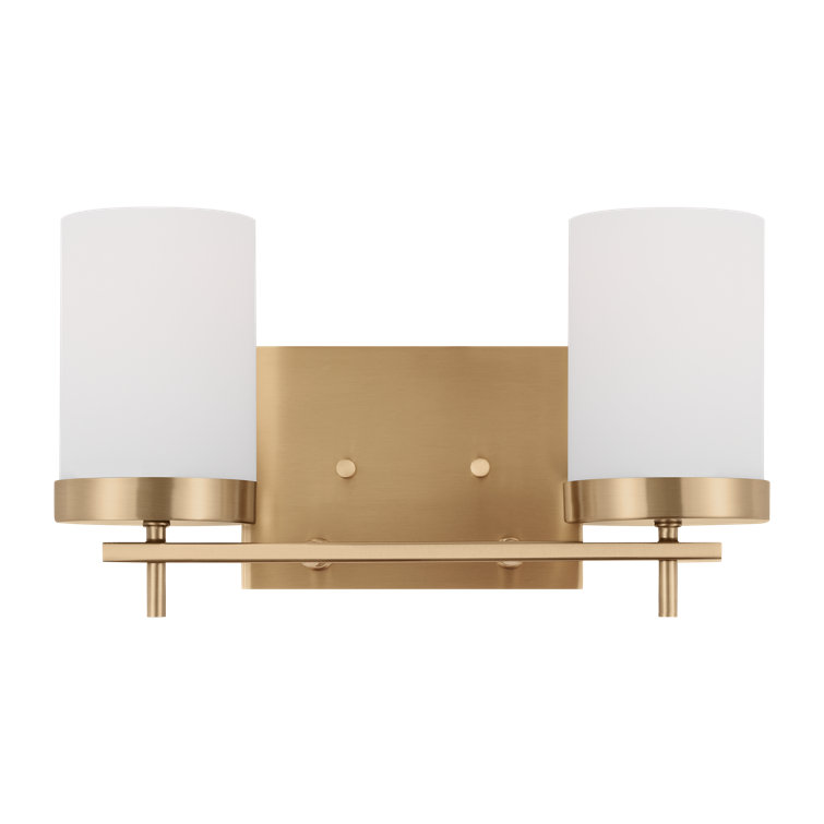 Zire Elegant 2-Light Vanity Fixture in Satin Brass with Etched Glass