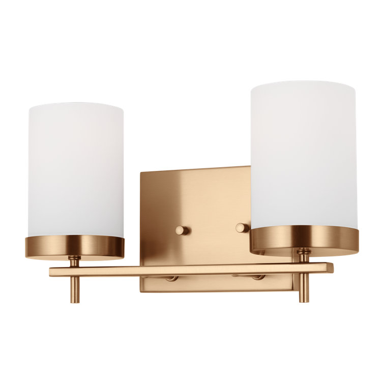 Zire Elegant 2-Light Vanity Fixture in Satin Brass with Etched Glass